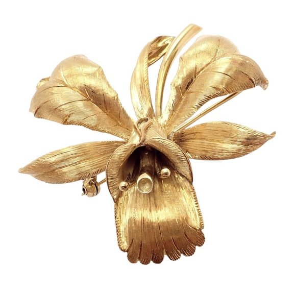 Vintage Tiffany & Co 18k Yellow Gold Large Orchid Calla Lily Pin Brooch 1950s - Picture 8 of 12